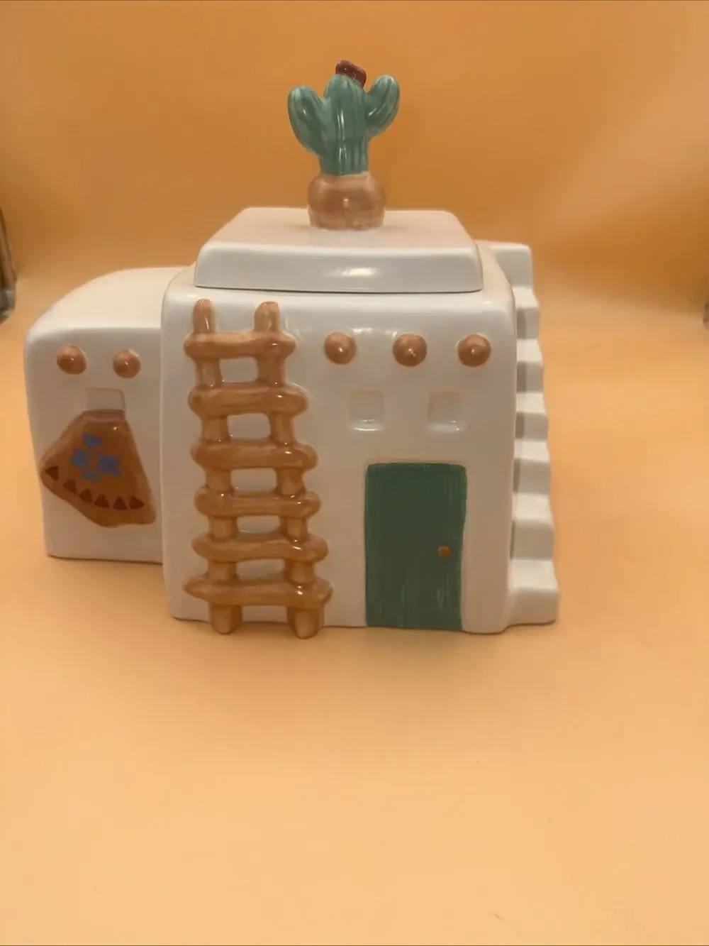 Vintage Treasure Craft Cookie Jar Aztec Pueblo Mesa Adobe Southwestern Cactus